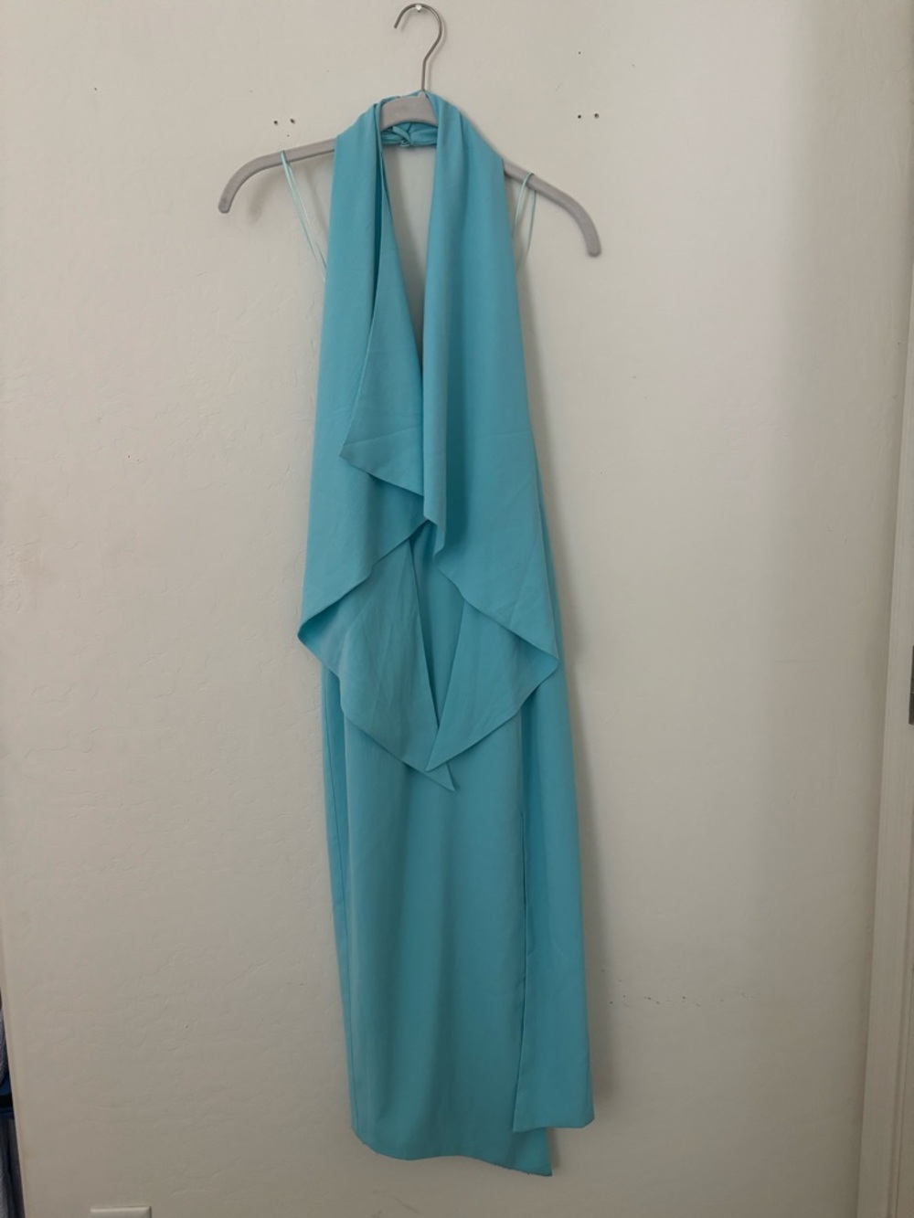 Misha Aqua Draped Halter Midi Dress Size 0